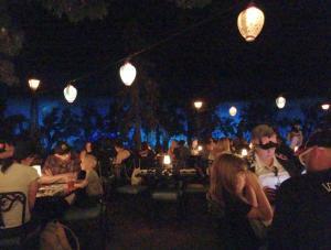 Dimly lit dining area of Blue Bayou inside the Pirates ride