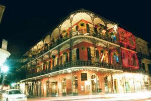 Beautiful wrought-iron balconies on a New Orleans street corner