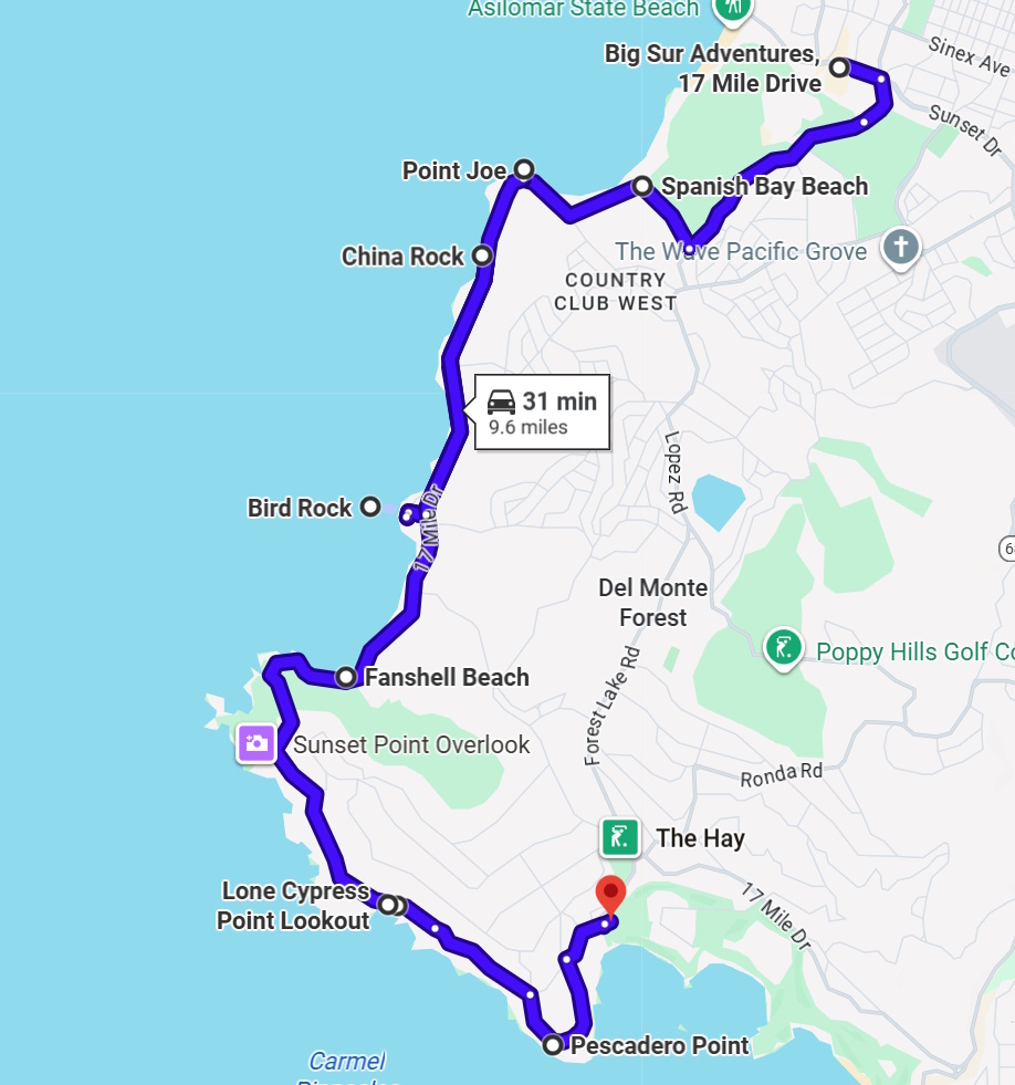 Map of 17-Mile Drive Route