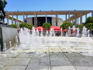 The Jerry Moss Plaza at The Music Center with fountains