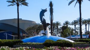 A colorful exhibit inside the Aquarium of the Pacific