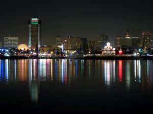 Aerial view of the Downtown Long Beach skyline and waterfront