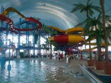 Colorful water slides at the indoor waterpark