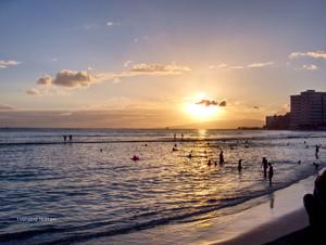 A beautiful, fiery sunset over Waikiki Beach